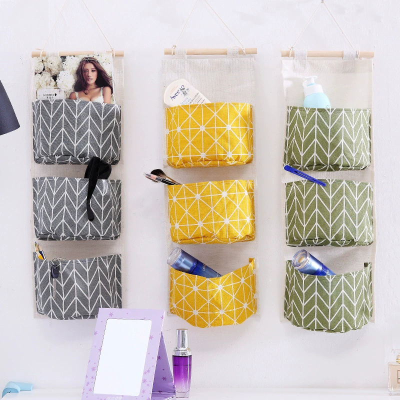 Linen Bag Bulk - حقيبة تخزين معلقة على الحائط بثلاثة