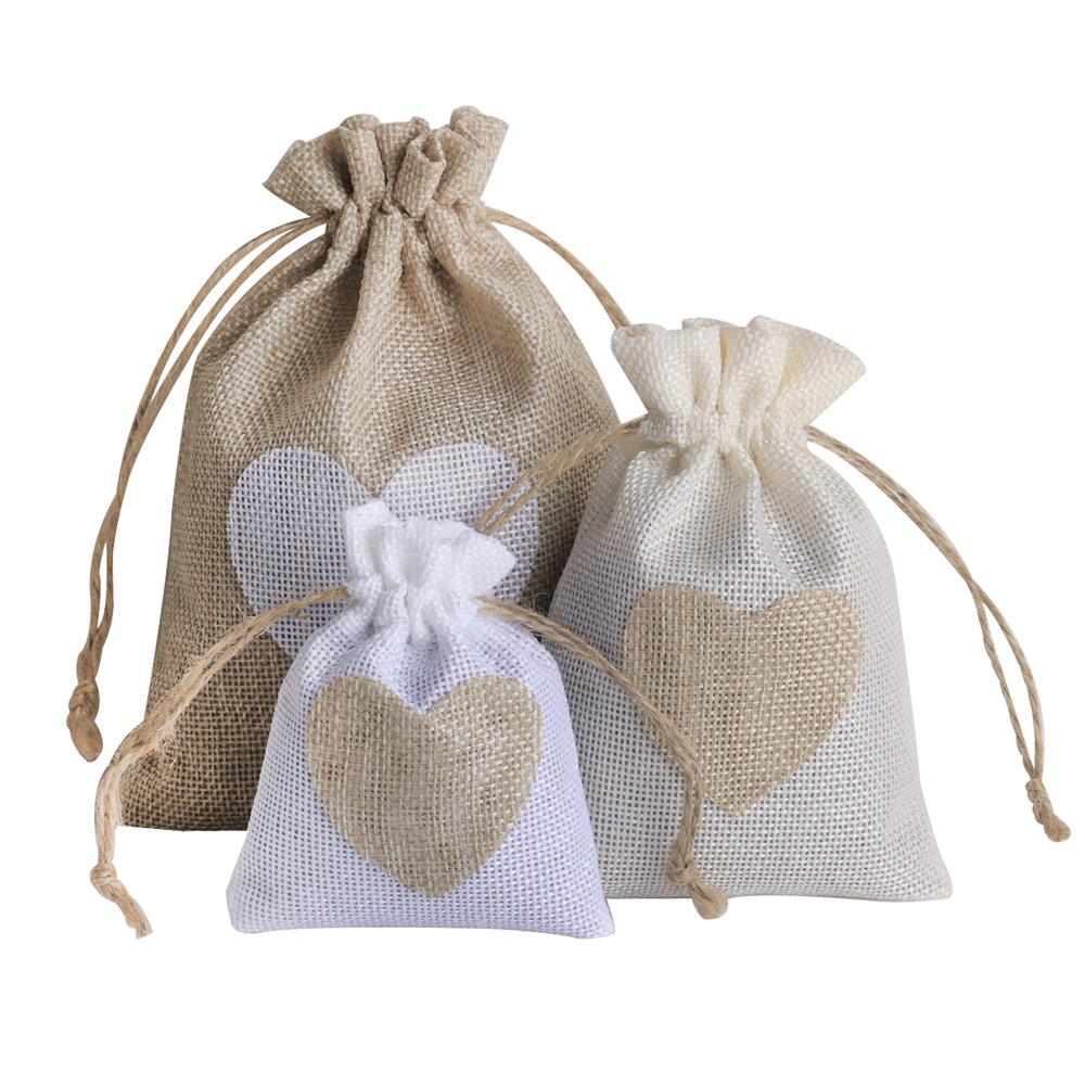Linen Bag Bulk - 5 قطعة/الوحدة القلب الكتان مجوهرات حقيبة