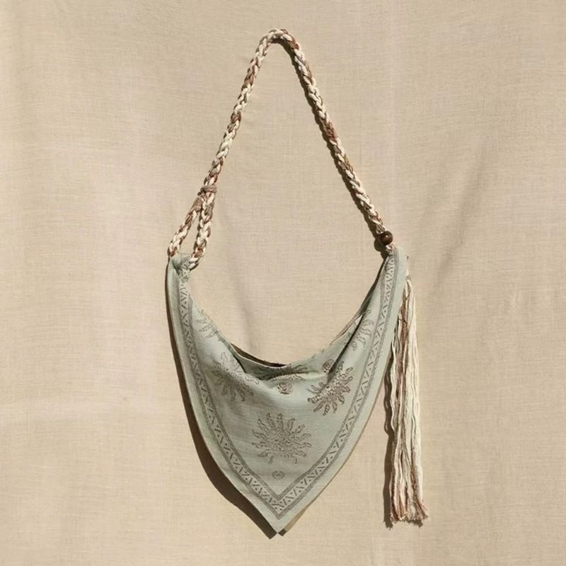 Linen Bag Bulk - حقيبة كتف بوهيمية مثلثة الشكل، حقيبة